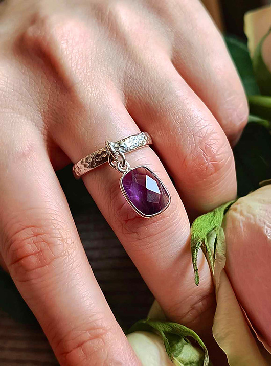 pierścionki srebrne Pierścionek z ruchomym ametystem Antystresowy Ametyst Unikat