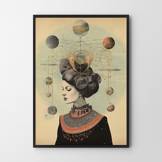 plakaty Plakat Kobieta astrologia kolaż beżowy
