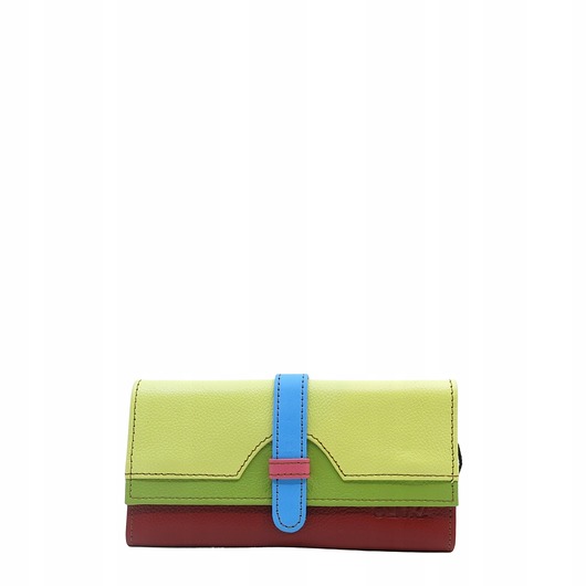 portfele damskie Portfel damski skórzany ze skrawków kolorowy przegródki na karty OLIVKA