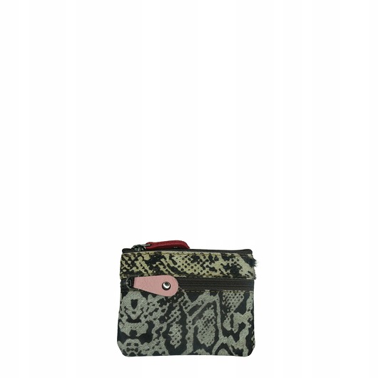 portfele damskie Saszetka skórzana bilonówka skóra naturalna na klucze bilon poręczna OLIVKA