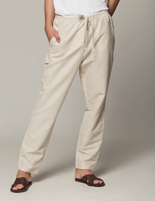 spodnie męskie Lniane męskie spodnie beż