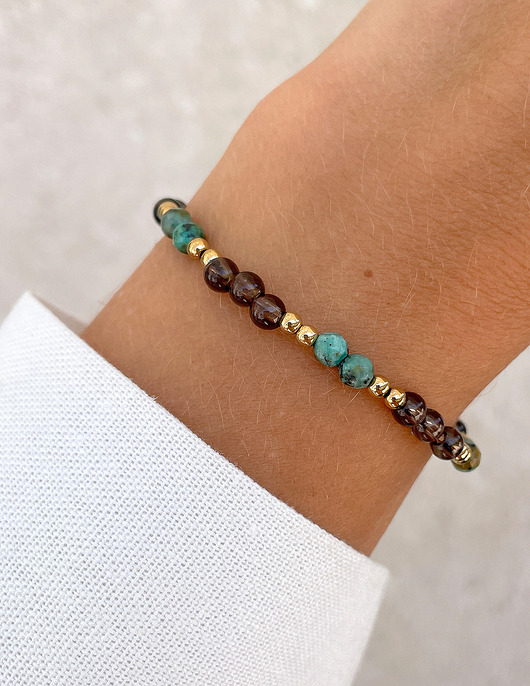 bransoletki z kamieni naturalnych Talizman - kwarc dymny, turkus afrykański, hematyt