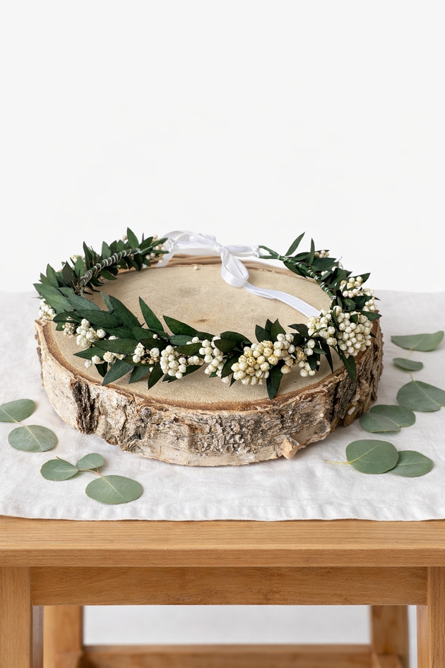 wianki komunijne Wianek na głowę zieleń i krem