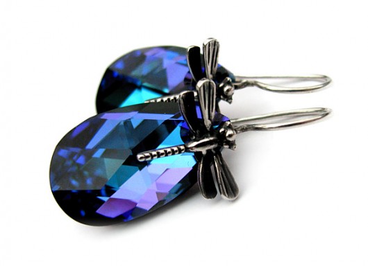 Srebrne kolczyki z ważkami - kryształ Swarovski - Ligeja Marisella