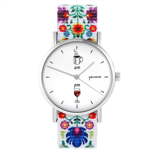 zegarki damskie Zegarek - Kawa i wino - folk biały, nato