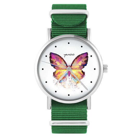 zegarki damskie Zegarek - Motyl - zielony, nylonowy