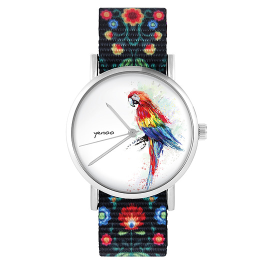 zegarki damskie Zegarek - Papuga - folk czarny, nato