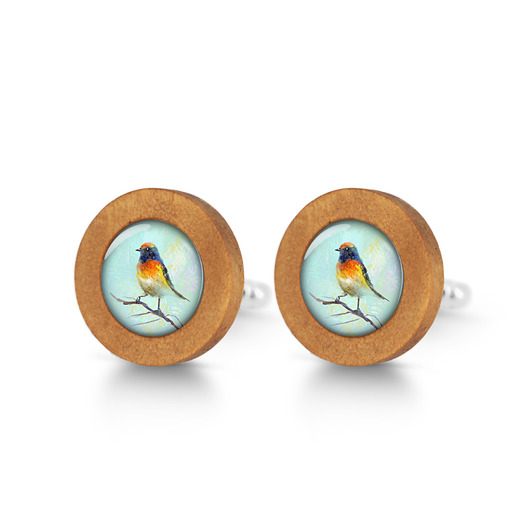 spinki do mankietów Kolorowy ptak - drewniane spinki do mankietów