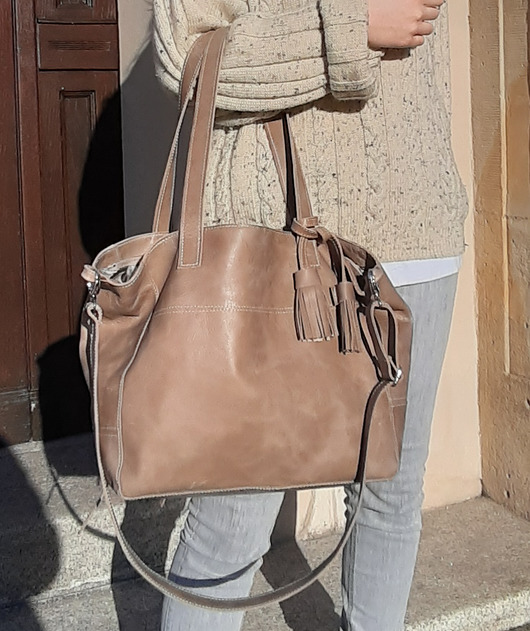Beżowa duża skórzana torba zam. specj. Łagoda