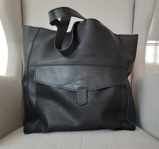 torby na ramię Duża czarna skórzana torba z kieszenią z przodu