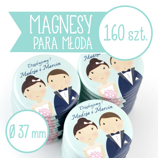 160 szt. magnesy ślubne Młoda Para 37 mm inkipinki