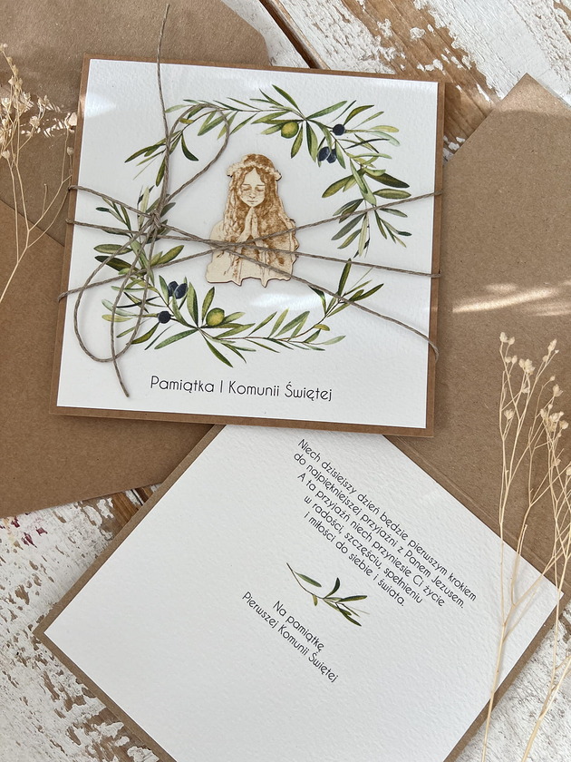 kartki na komunię Kartka na komunię - pamiątka komunii ręcznie robiona Prezent