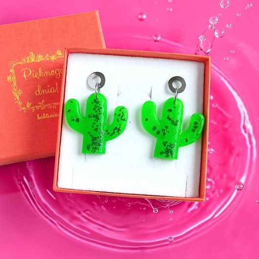 kolczyki z żywicy Kolczyki z żywicy : KAKTUSY : neon green