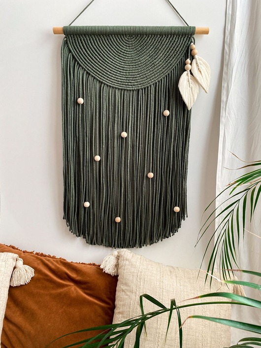makramy Makrama z drewnianymi koralikami/boho
