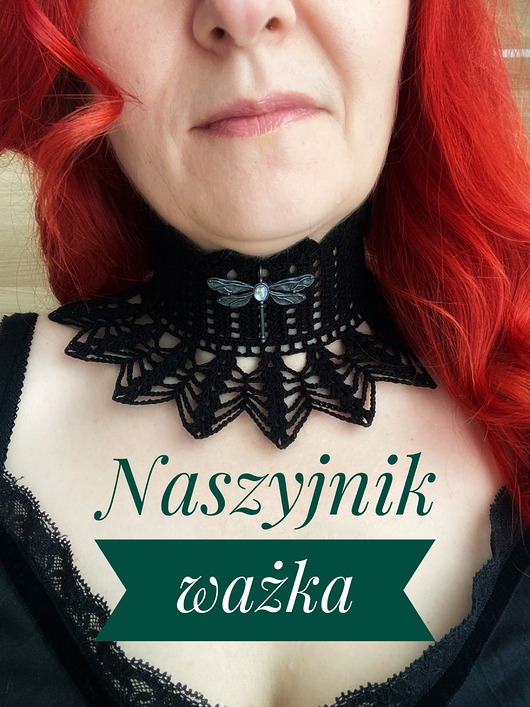 chokery Koronkowy czarny  gotycki naszyjnik z ważką