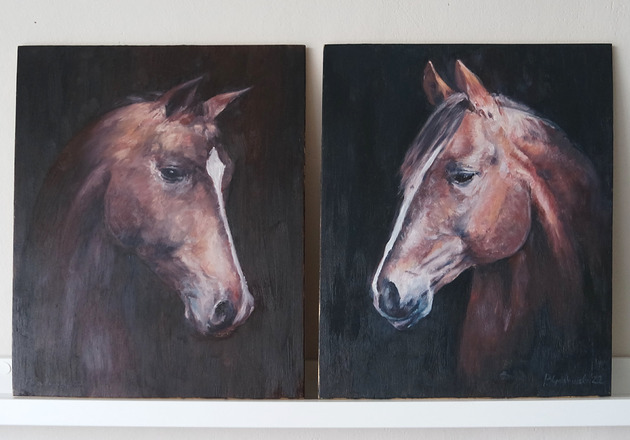 obrazy 2 obrazy - Konie - olej na desce