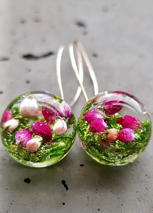 Kolczyki srebrne z mchem i wrzosem Grol Jewellery