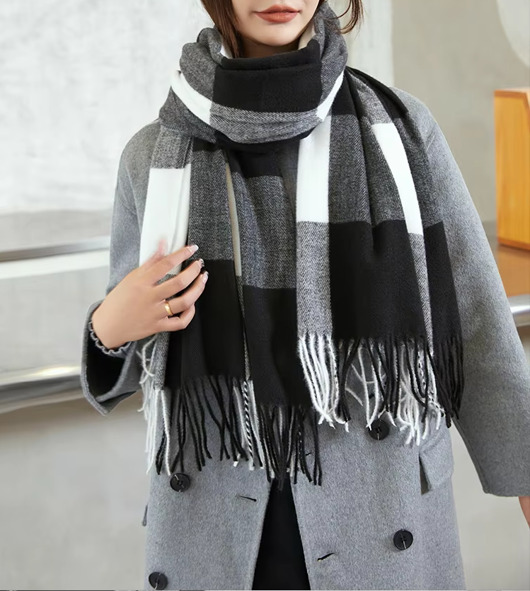 szale damskie Szalik Damski kaszmirowy wełna czarny szary biały