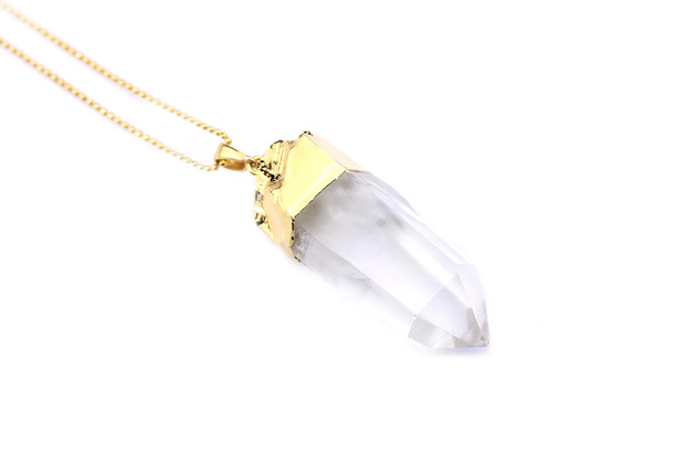 Colare Kryształ Górski Duży Złoto Brazi Druse Jewelry