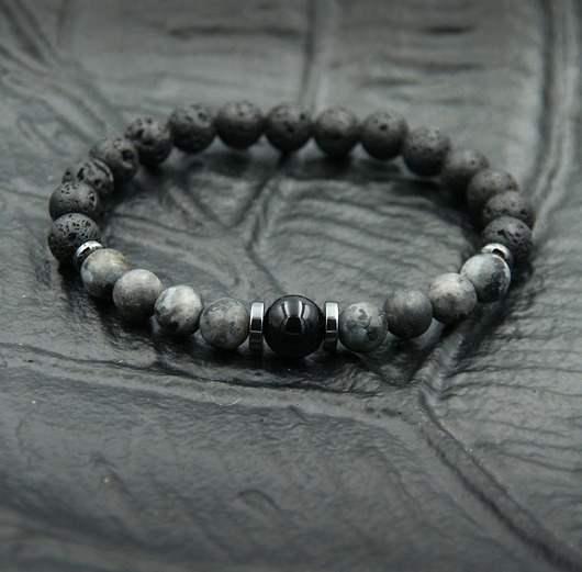 biżuteria męska Labradoryt, onyks, lawa : męska bransoletka