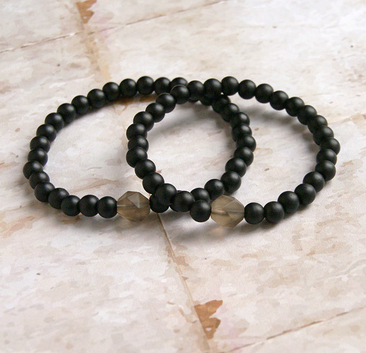 bransoletki z kamieni naturalnych KOMPLET dla PARY : kwarc dymny, onyks