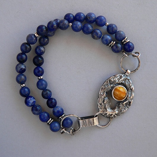 bransoletki srebrne -bursztyn i sodalit -bransoletka-