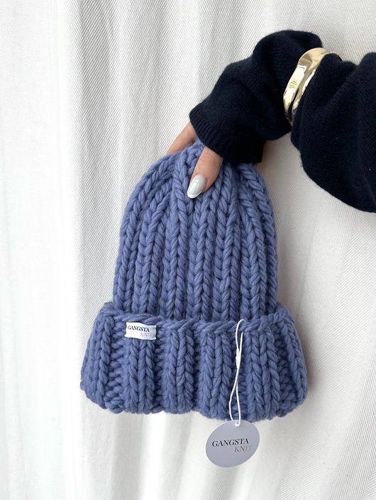 czapki damskie Gruba wełniana czapka Nordic beanie 100% wełna kolor jasnoniebieski