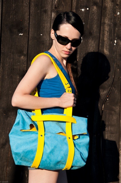 Torba hobo XXL - dwufunkcyjna, błękit, żółty PRACOWNIA 166