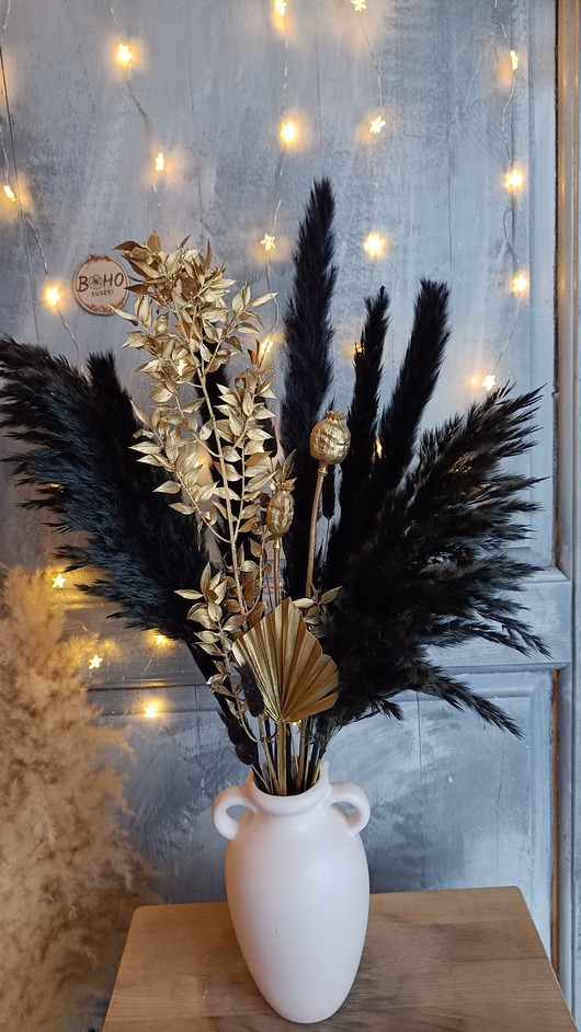 dodatki - różne Bukiet do wazonu, trawa pampasowa, czarno - złoty