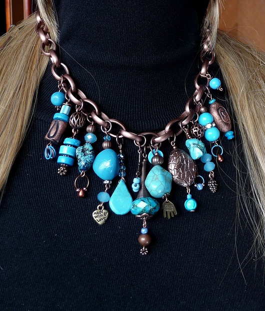 naszyjniki - inne Turkusowy naszyjnik w stylu boho unikat handmade dla fanki turkusów PREZENT
