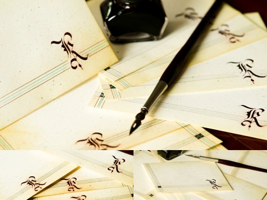 Elegancki papier listowy z monogramem K HERBE DESIGN