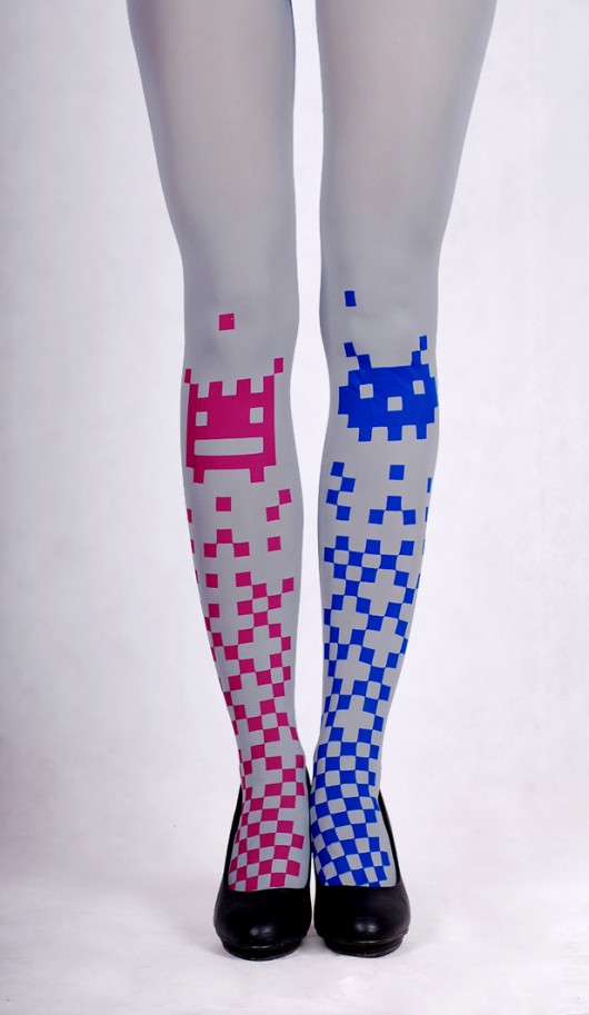 Pixel Invaders rajstopy szary mat  Hold Me Tights
