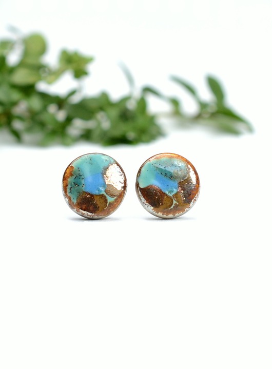 kolczyki ceramiczne Kolczyki turkusowe krajobrazy-sztyfty ceramiczne