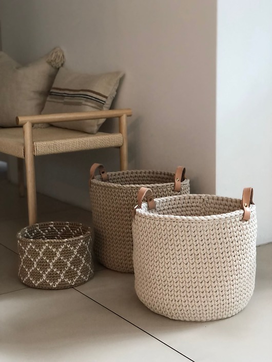 kosze do przechowywania Kosz boho ze skórzanymi rączkami