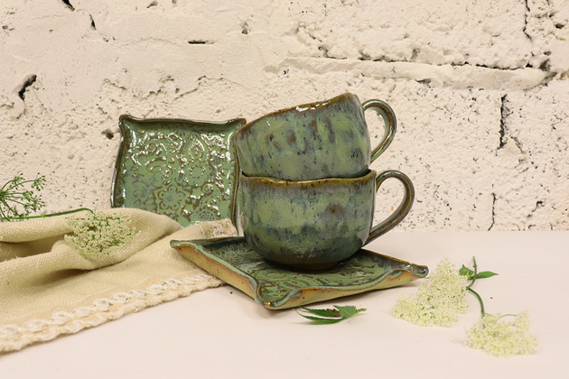 filiżanki Filiżanka  ceramiczna ze spodkiem Prowansja
