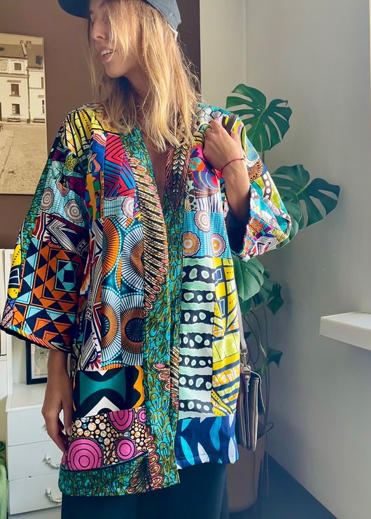 kurtki damskie Zjawiskowe ocieplane kimono patchwork
