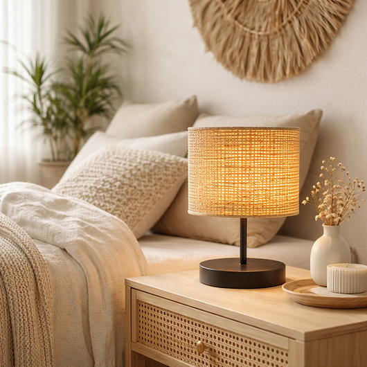 lampy stołowe Rattanowa lampka nocna na krótkiej nóżce w stylu boho AWINION BOHO