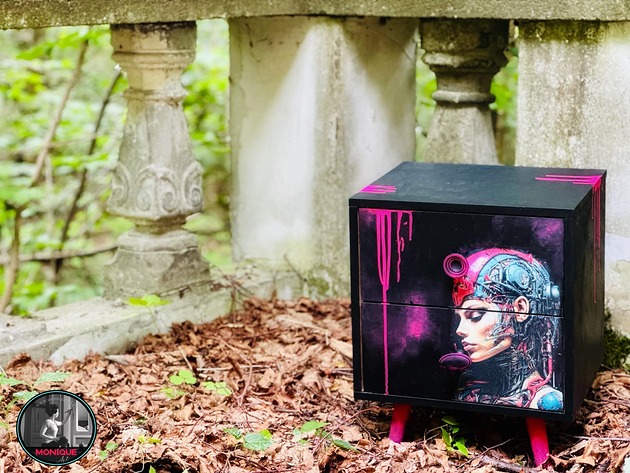komody i szafki Czarna szafka, oryginalny motyw, na zamówienie, cybergoth