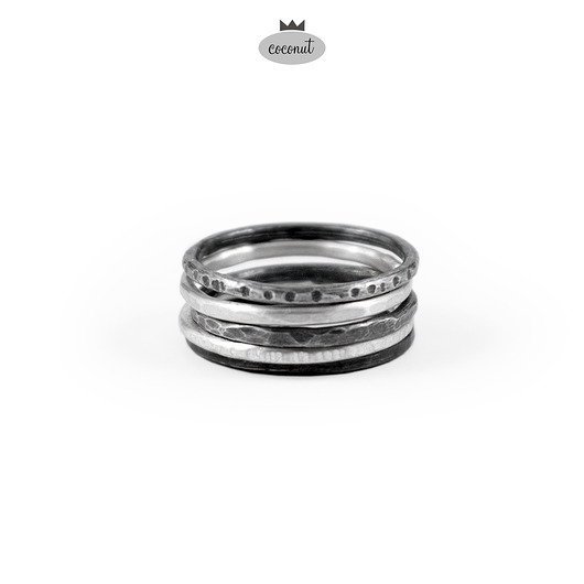pierścionki srebrne Pierścionek TEXTURE - 5 obrączek srebro T7