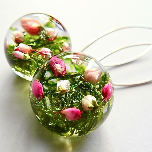Kolczyki srebrne z wrzosem na soczystym mchu 1,9 cm Grol Jewellery