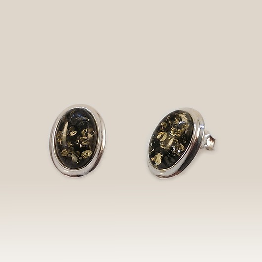 kolczyki z kamieniami Srebrne kolczyki z zielonym bursztynem 15x11mm
