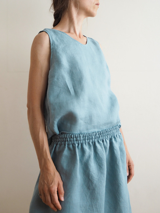 topy damskie Top lniany 100%, szałwia