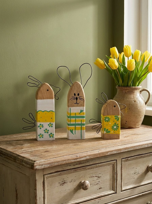 ozdoby wielkanocne Zestaw Wielkanocny Zając i Kura Drewniane Ozdoby w Stylu Skandynawskim