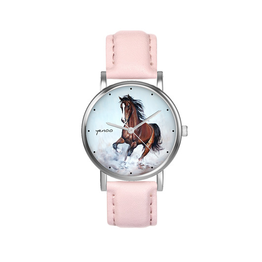 zegarki damskie Zegarek  mały - Brązowy koń - skórzany, pudrowy róż