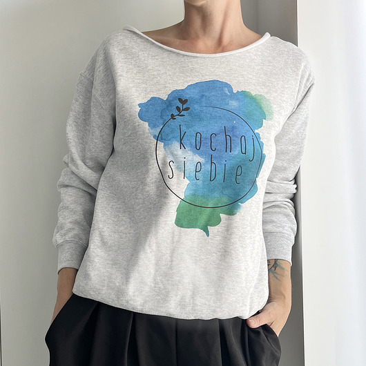 bluza bez kaptura damska Żeby być wolną Szara bluza cięta