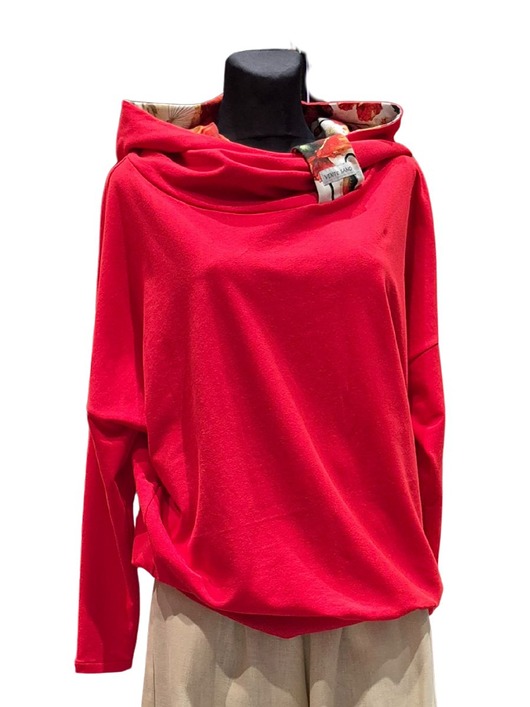 bluza z kapturem damska Czerwona bluza oversize z kapturem