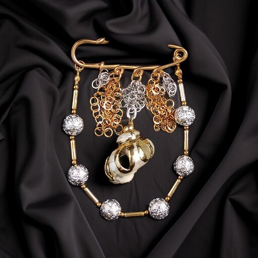 broszki PREMIUM : broszka srebrno-złota z muszlą : efektowna, okazała