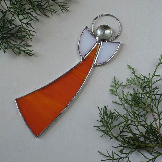 dekoracje świąteczne Anioł witrażowy pomarańczowy 17 cm
