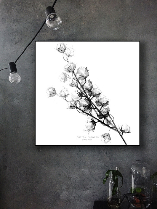 grafiki i ilustracje Cotton flowers print  50x50 cm