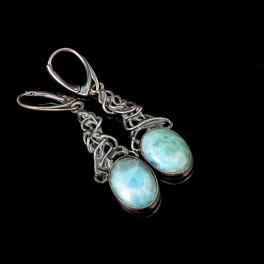 kolczyki srebrne Kolczyki srebrne girlandy z larimarami